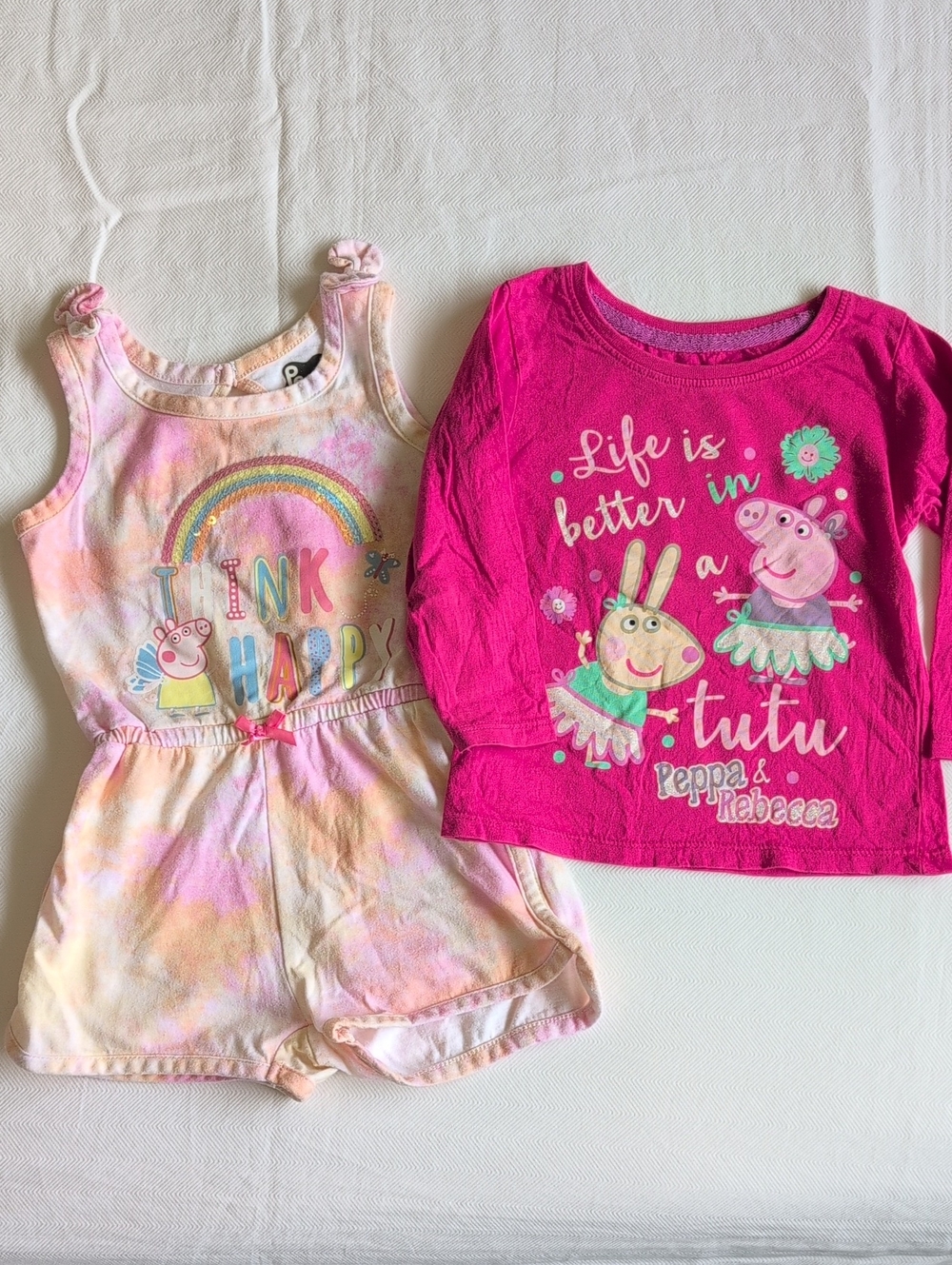 2T Toddler Girl Peppa Pig Outfit Bundle Rainbow Romper Long Sleeve Shirt Lot